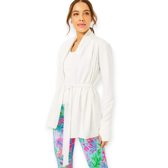 Lilly Pulitzer Luxletic Caspain Wrap Jacket Top Robe Cover-Up White Size Medium - Picture 1 of 8